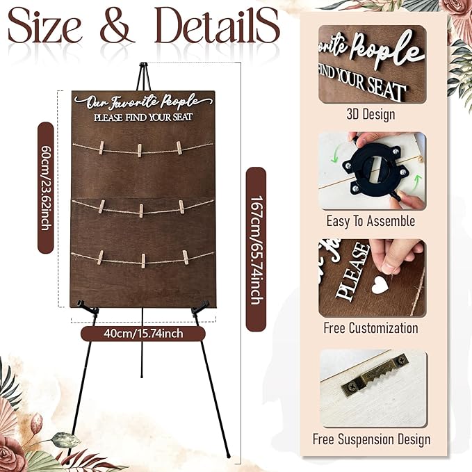 OurWarm Wedding Seating Chart with Easel Display Stand, Rustic Seating Chart for Wedding Reception Display, Please Find Your Seat Wooden Seating Chart Board for Baby & Bride Shower Wedding Sign Decor