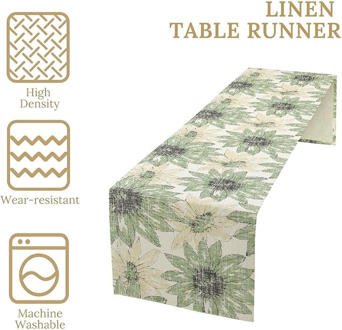 Chrysanthemum Vintage Floral Table Runner, Elegant Yellow Sunflower Spring Summer Elegant Pattern Artichokes Flower Table Runner for Party Kitchen Dining Living Room Decor, 13x36 Inch