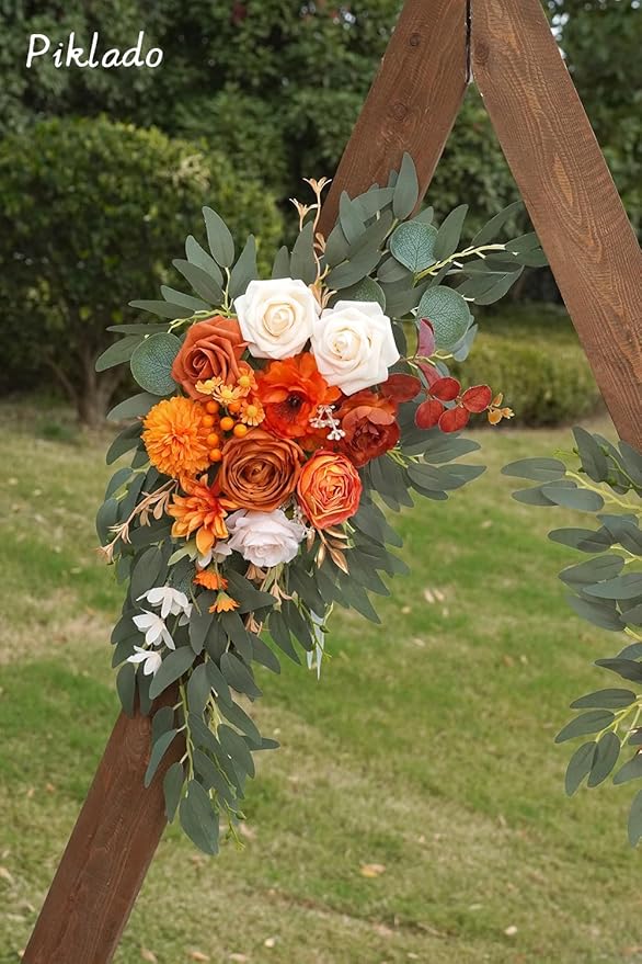 Faux Flower Swag Set of 2 for Wedding Welcome Signs Floral Swag Wedding Reception Ceremony Signs Decor (Orange)