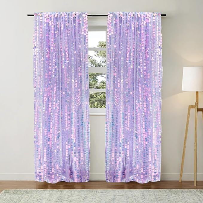 9X9FT Sequin Backdrop Curtains,2 Panels Shimmer Sequin Fabric Photography,Glitter Photo Booth Backdrops Drapes for Christmas Mermaid Party Birthday Cake Table Background Decor-Mermaid Purple