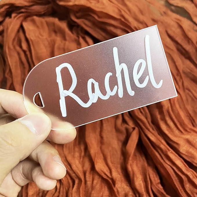 50Pcs Acrylic Place Card for Wedding Frosting Acrylic DIY Table Seating Cards Wedding Supplies with White Ribbon