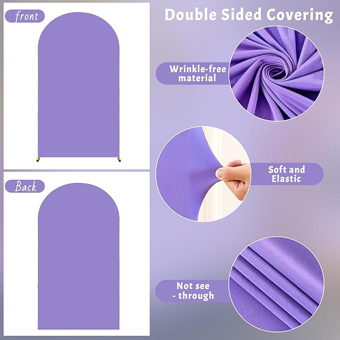 6FT Lavender Arch Backdrop Cover - Polyester Fitted Wedding Arch Stand Covers Round Top Chiara Arch Backdrop Cover for Birthday Party Banquet Photo Background Decoration