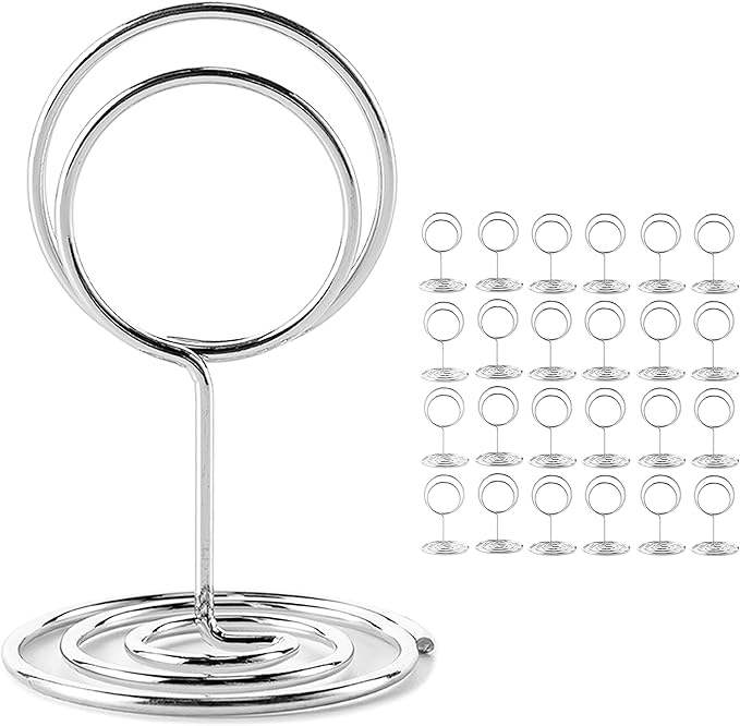 26Pcs Place Card Holder, Table Number Holders, Wire Picture Holder, Small Size Table Card Holders, Photo Holder for Centerpieces, Wedding Reception, Party, Birthday (Silver)