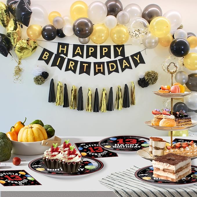 40Pcs 13th Birthday Decorations Officially a Teenager Party Decorations for Boys 13th Birthday Plates and Napkins, Suitable for 20 Guests