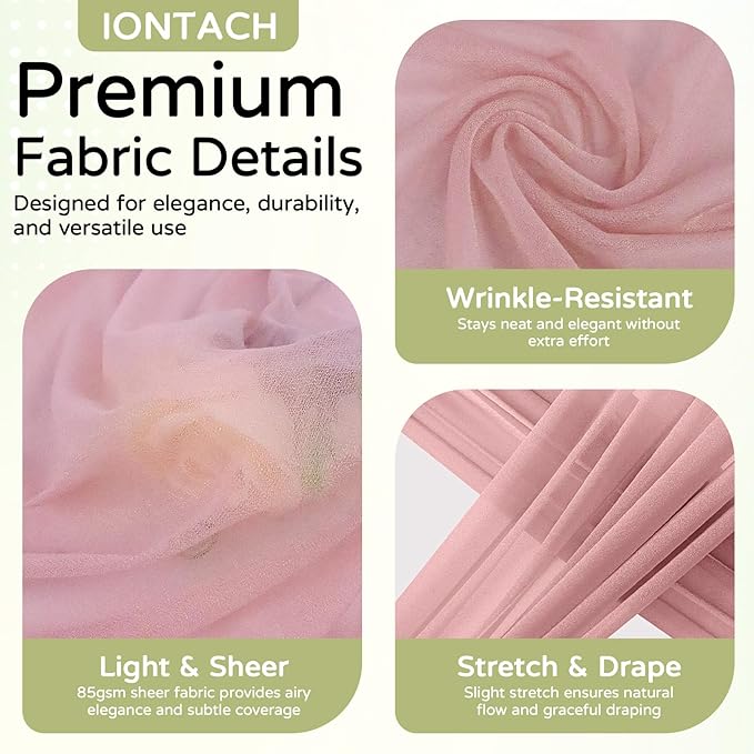 Wedding Arch Draping Fabric 29" x 19Ft Sheer Drapes for Backdrop Wedding Ceremony Reception Ceiling Decor Curtain Baby Bridal Shower Decoration (Dusty Rose, 3 Panels)
