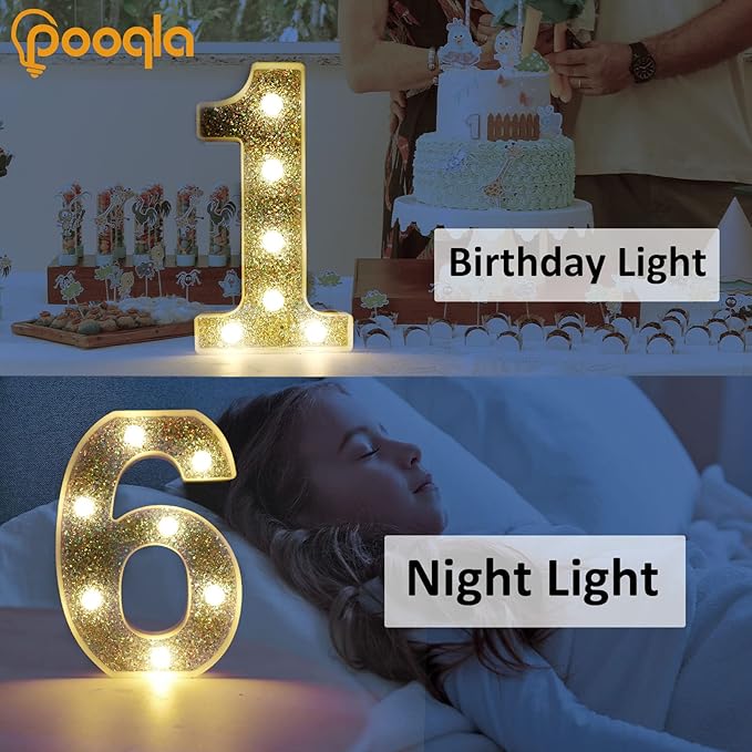 Pooqla Marquee Light up Numbers, Lighted Numbers for 2nd Birthday Decorations, Night Light Battery Powered for Silver Party Decorations, Gift for Boys Girls Christmas Wedding Home Room Decoration
