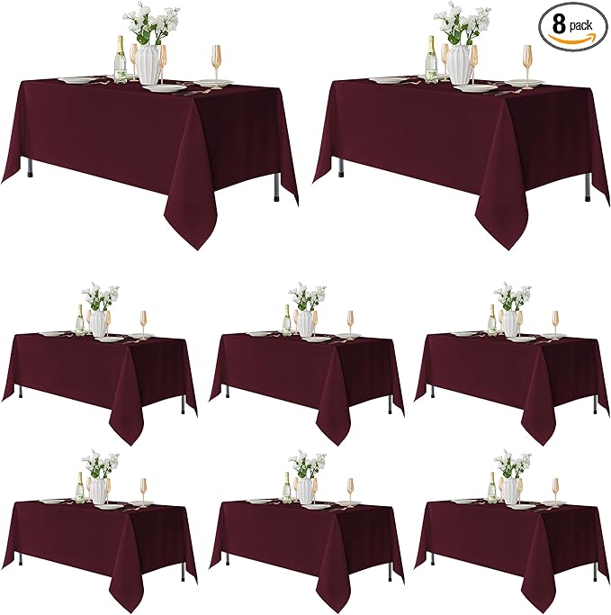 Fitable 8 Pack Table Cloth Rectangle Table: Stain and Wrinkle Resistant Tablecloth Rectangular, Washable Polyester Tablecloths for Wedding Party Dining Banquet Event Catering(Burgundy, 70x108 Inch)