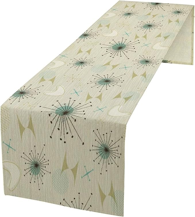 Mid Century Table Runner, Flag Retro Atomic Starburst 1950s Abstract Geometric Space Tabletop Decoration for Home Kitchen Restaurant Table Flag 13x90 Inch