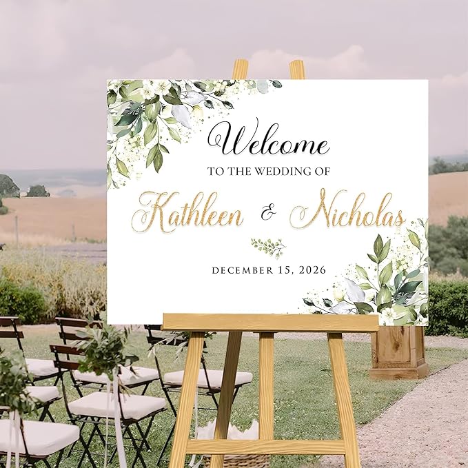 Wedding Signs For Ceremony And Reception, Wedding Welcome Sign, Wedding Welcome Sign Stand, Welcome Sign For Wedding Entrance, Greenery Theme Wedding Sign Decoration