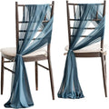 Ling's moment Wedding Chair Sashes Cover Aisle Decorations Draping Fabric Wrinkle-Free with Tie 16 Pcs Dusty Blue & Navy for Party Ceremony Reception Floral Arrangement Banquet Outdoor Decor