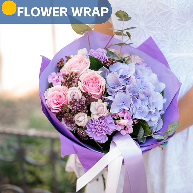 Purple Wrapping Paper, 15"x450" Art Craft Construction Bulletin Board Decorative Paper Roll for Birthday Baby Shower Christmas Mother's Day Mardi Gras, DIY Bouquet Flower Gift Wrap, Floral Supplies