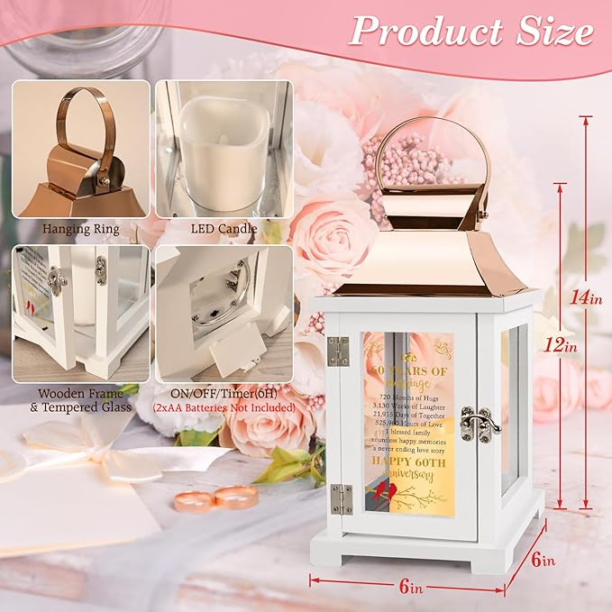 60th Wedding Anniversary Lantern - Rose Gold 60th Anniversary Wedding Gift for Couple, Parents, Grandparents