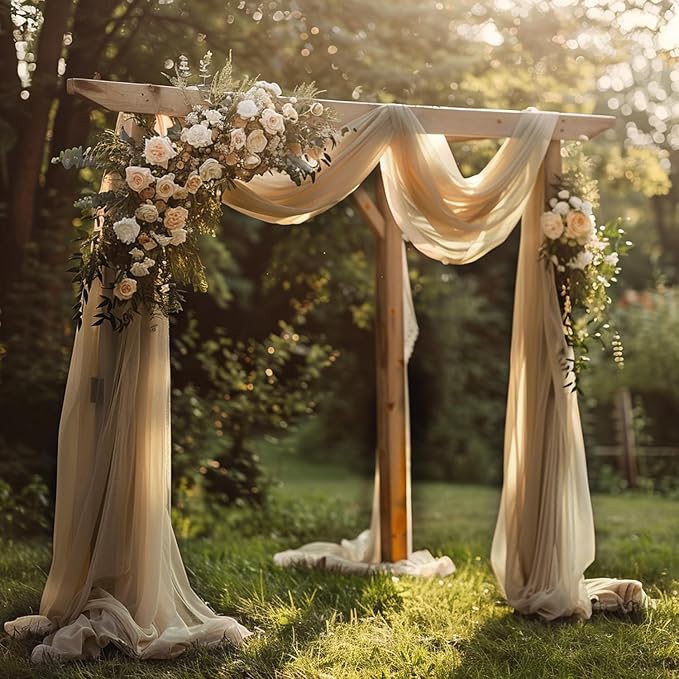 Wokceer Wedding Arch Draping Fabric Nude 3 Panels 28.7" x 20FT Sheer Drapes Backdrop Arch Draping Fabric for Wedding Ceremony Birthday Party Bridal Shower Decoration