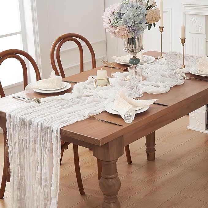 Ivory White 1 Pack Cheesecloth Table Runner 120 Inch 10 FT Boho Rustic Gauze for Wedding Baby Shower Party Farmhouse Summer Home Decor Washable