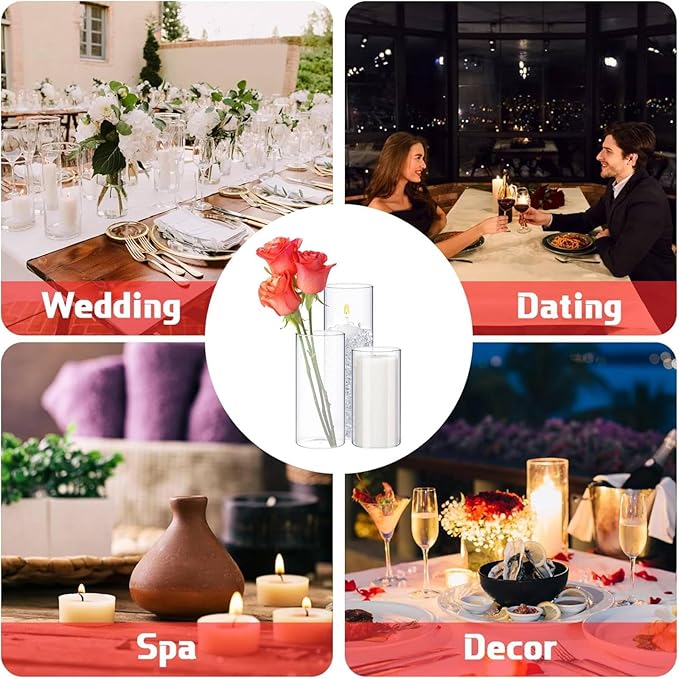 24 Pcs Thin Glass Cylinder Vases 2.5''/3.3'' Diameter 2mm Wall Thickness Clear Flowers Vase Hurricane Floating Candles Holders for Table Centerpieces Wedding Decor (2.5'' X 5'',6'',8'')