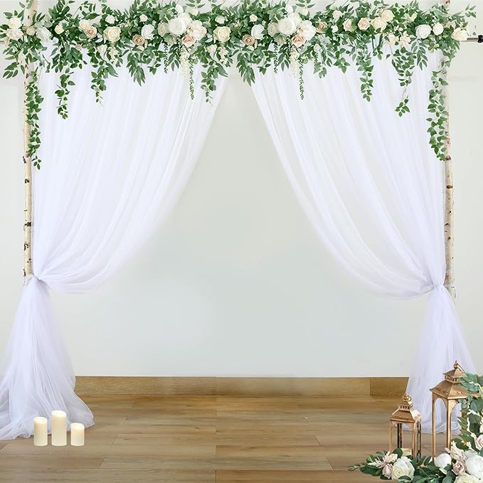 White Tulle Backdrop Curtain for Parties Wedding 10ft x 8ft Sheer Backdrop Curtains for Bridal Shower Birthday Party Baby Shower Ceiling Drapes Christmas Photo Decorations 2 Panels 5ft x 8ft