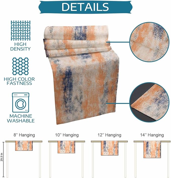 Vintage Oil Painted Cotton Linen Table Runner for Dining Kitchen, Wedding Outdoor Party Tablerunners Decoration, Abstract Modern Orange Minimalist Dresser Scarf Coffee Tablecloth Runners 13x108 Inches