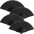 HUNANBANG 4 Pieces Folding Hand Fans Church Wedding Gift, Party Favors, DIY Decoration Gift Size9 Wholesale (Black 4pack)