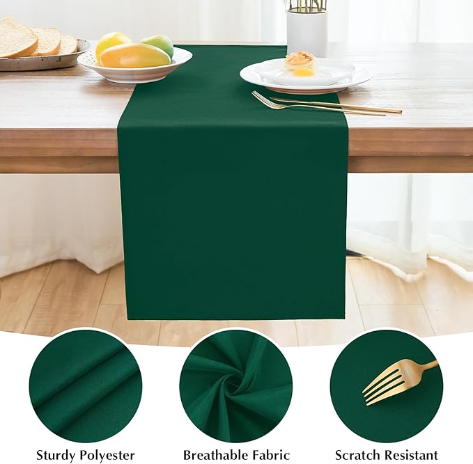 2 Pack Green Table Runner 12 x 90 Inch Solid Color Farmhouse Runners Coffee Table Dresser for Daily Party Home Decoration