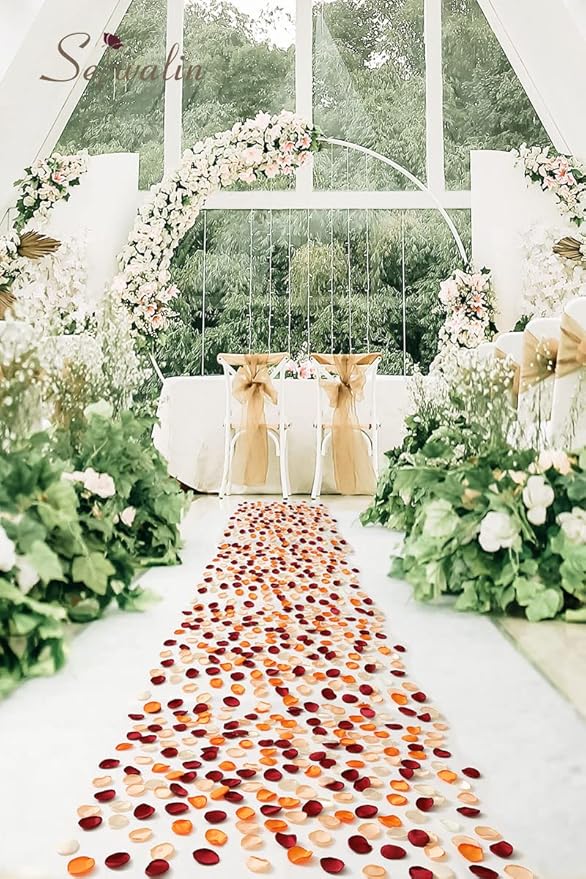 Serwalin 300Pcs Silk Rose Petals Flower Petals for Weddings Burgundy Gold White Petals Fake Orange Petals for Aisle Flower Girl Basket Bridal Shower Table Decor (4 Color Mixes)