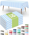 Pureegg Plastic Table Cloth Disposable 10 Pack, 54 x 108 Inch Table Cloths, Party, Picnic, Decorative Gingham Tablecloths, Rectangle, Blue and White Checkered Cover, Leakproof & Sturdy, Blue Plaid