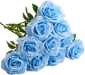 Artificial Rose 10pcs Open Flower Bouquet Faux Rose Stems for Wedding Arrangement, Bridal Bouquet, Centerpiece, Fake Faux Silk Flowers (Blue)