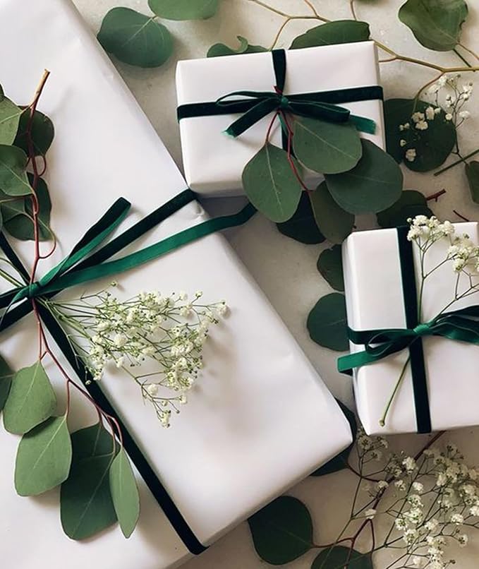 Dark Green Velvet Ribbon 3/8'' 25 Yards for Christmas Tree, Gift Wrapping, Flower Bouquet, Wreath Decorations, Bow Making