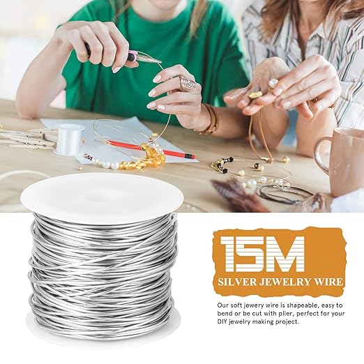 49FT Jewelry Wire 18 Gauge Tarnish-Resistant Copper Beading Wires Roll Bulk for DIY Crafts Jewelry Making, Silver Wire