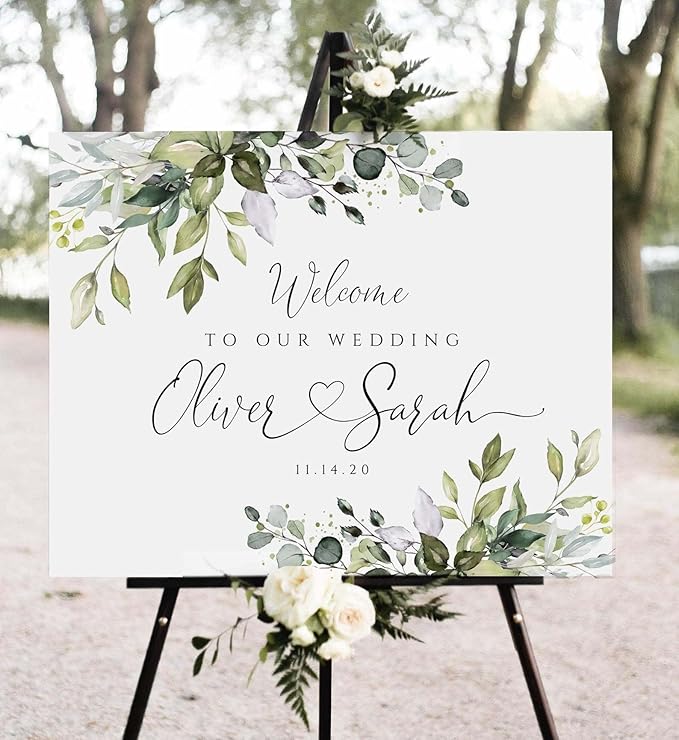 Welcome Wedding Sign Personalized, Personalized Wedding Welcome Sign Greenery Elegant Eucalyptus