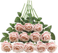 Tifuly Champagne Pink Roses Artificial Flowers - 12 Pcs Long Stem Silk Roses, Realistic Fake Roses with Stems for Bridal Bouquets, Home and Office DIY Decor