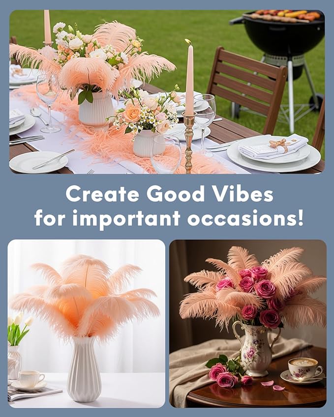 NEWONG 30pcs Champagne Ostrich Feathers Natural Bulk 9-12inch(23-30cm) Vase Craft Wedding Home Party Centerpieces Christmas Day Decoration