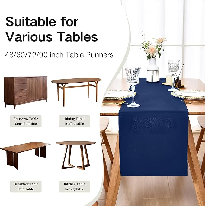 Farmhouse Navy Blue Table Runner Dining Table Runners 60 Inches Long Coffee Table Runner for Dresser Living Room Bedroom Holiday Party Banquet 12X60 Inch