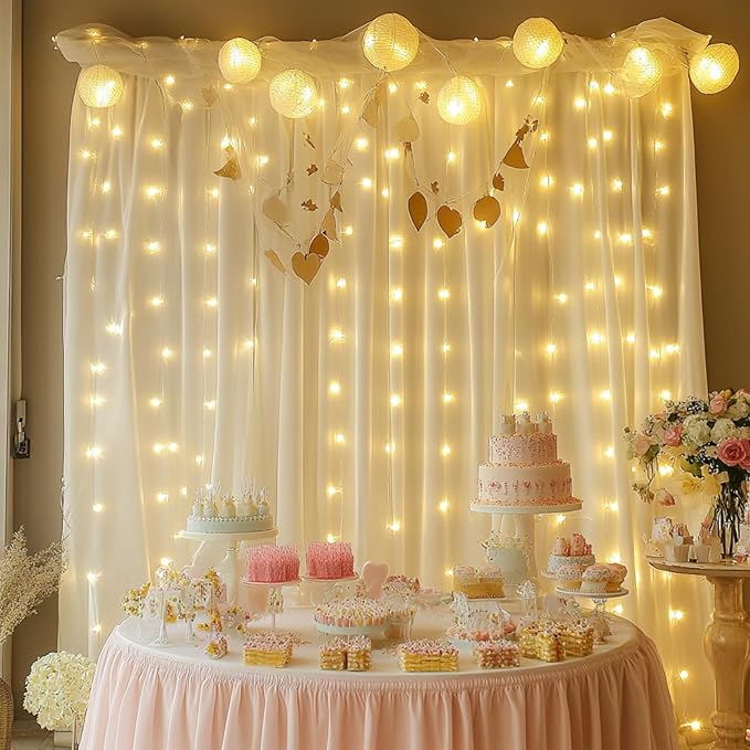 Fairy Curtain Lights, 300 LED Upgraded Tangle-Free Hanging Lights with Remote, USB Plug in String Lights for Bedroom Wall Window Wedding Party Xmas Home Décor - 9.8 x 9.8 Ft, Warm White