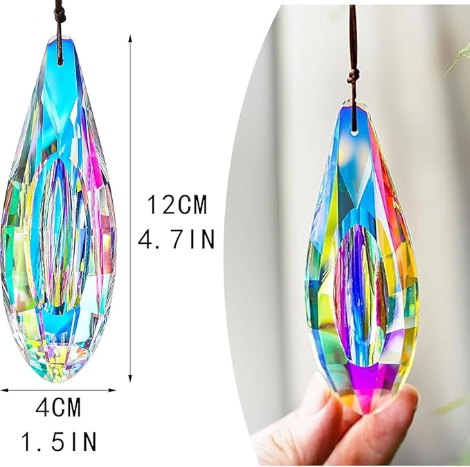 HDCRYSTALGIFTS 2pcs 120mm/5'' Large Crystal Prisms Suncatcher for Window Hanging, AB Crystals Sun Catcher Indoor Window, Rainbow Maker Crystal Stick Prisms for Balcony,Kitchen,Garden Decoration