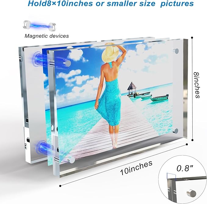 8x10 Inches Acrylic Picture Frames 1 Pack, Double Sided Magnetic Photo Frames,Free Standing on Desk or Table Clear Picture Frames