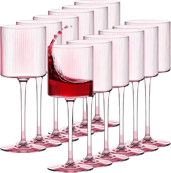 Plastic Goblets Wine Glasses - 12Oz Acrylic Wine Glasses Origami Unbreakable Clear Plastic Cocktail Glasses Recyclable Shatterproof Reusable Wine Cups for Parties & Weddings (Pink)