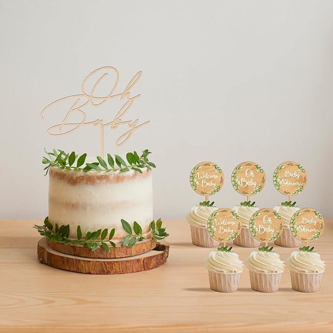 Custom Cupcake Toppers Cake Decorations in Wood for Wedding Engagement Baby Shower Birthday Party etc. (Design B / 36 PCS)