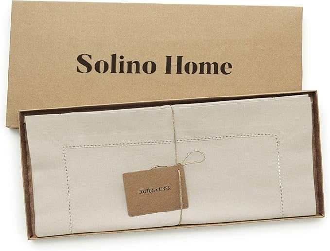 Solino Home Linen Hemstitch Table Runner 48 Inches - Cotton Linen Short Table Runner 14 x 48 Inch Ideal for Dresser and Coffee Tables - Fall, Autumn, Halloween, Thanksgiving, Christmas