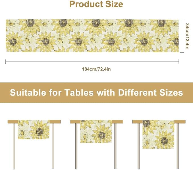 Chrysanthemum Vintage Floral Table Runner, Elegant Grunge Gray Sunflower Spring Summer Elegant Pattern Artichokes Flower Table Runner for Party Kitchen Dining Living Room Decor, 13x70 Inch