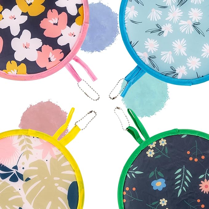 4 Styles Floral Round Foldable Hand Fan Japanese Foldable Fan Style Handheld Foldable Compact Cooling Fans,Round Folding Fan for Outdoor Games,Xmas Decoration,Festival,Party Favors,Travel,Events