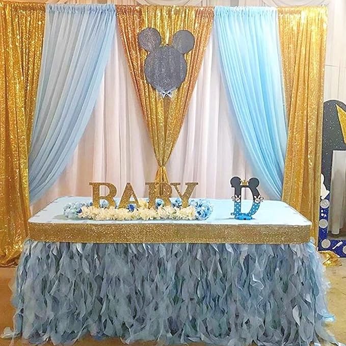 Gold Sequin Backdrop Drapes 4 Panels 2FTx8FT Glitter Backdrop Curtains for Wedding Party Stage Decorations