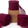 Ribbli Burgundy Chiffon Silk Ribbon, 1.5 inch x 30 Yard, Handmade, Fringe, Wedding Invitations, Gift Wrapping, Bridal Bouquets, Flower Arrangement