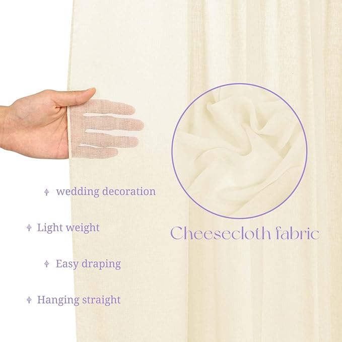 6 Panels Ivory Wedding Curtains - 5ftx30ft, Romantic Cheesecloth Sheer Drapes for Arch, Draping Fabric, Party & Ceremony Staging