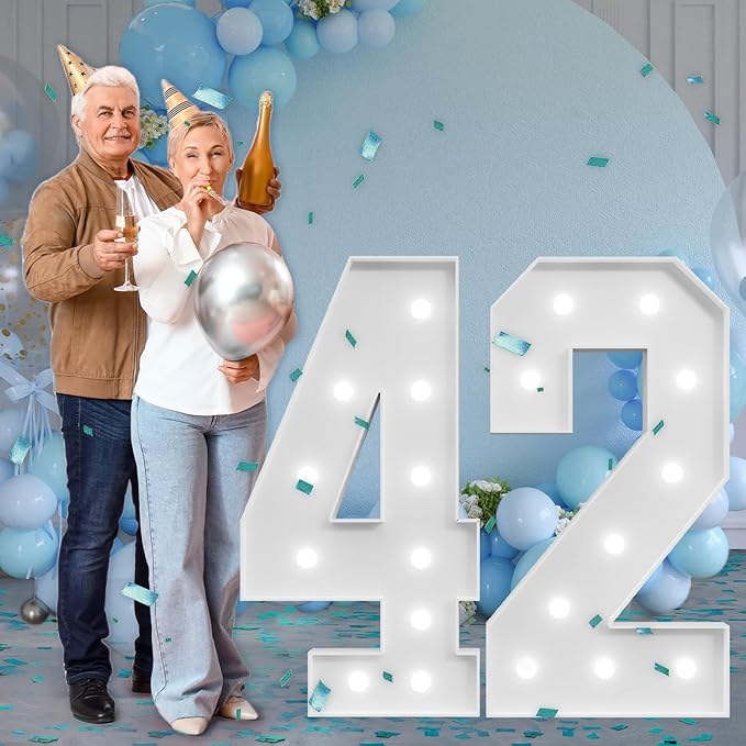 Marquee Numbers Large 42nd-Birthday Decorations: 4ft Light Up Number Party Decor 42 Year Old Women And Men 24th Birthday Decoration Backdrop 24 Anniversary Cardboard Big Mosaic Balloon Frame Number 42