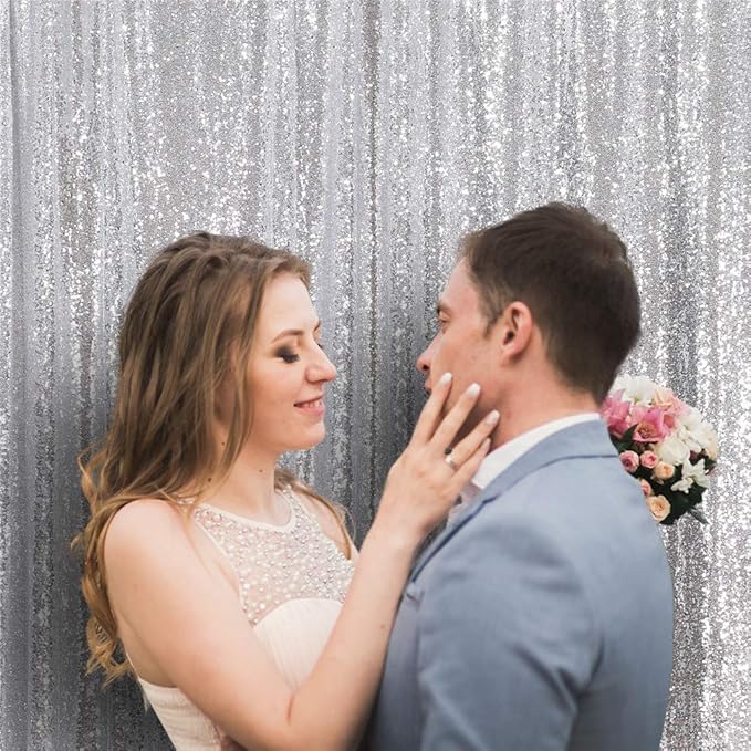 Eternal Beauty Silver Sequin Backdrop, 6x8 Ft Glitter Background Curtains for Shimmer Photography Party Wedding Birthday Back Drop Decor