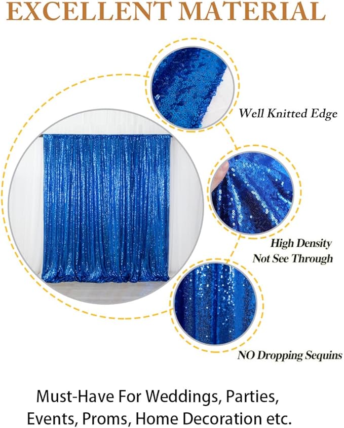 ShinyBeauty Royal Blue Sequin Photo Booth Backdrop 5x10FT | Glitter Birthday Wedding Party Background Curtain | Premium Fabric for Events Photography Decor