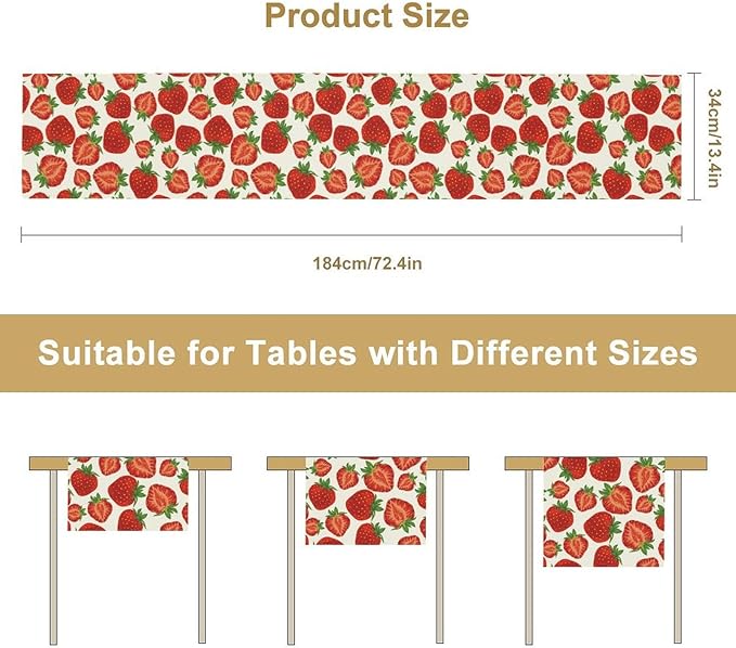 Strawberry Table Runner,Spring Summer Fruit Print Table Runner for Kitchen Dining Table Home Party Decoration 13x60 Inch