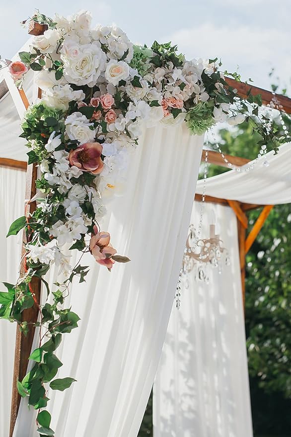 Ivory Wedding Arch Draping Fabric 1 Panel 30'' x 18FT Sheer Chiffon Arch Drapery for Photo Booth Bridal Shower Baby Shower Church Decor Newborn Photography Christening Outdoor Party
