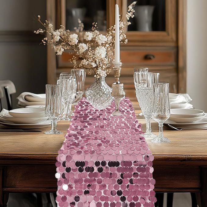 VHH Sequin Table Runner 12 x 108 inches Pink Table Runner, Glitter Runner for Party Wedding Birthday, Party Spring Easter Rustic, Birthday Supplies Decorations (1 Pack).