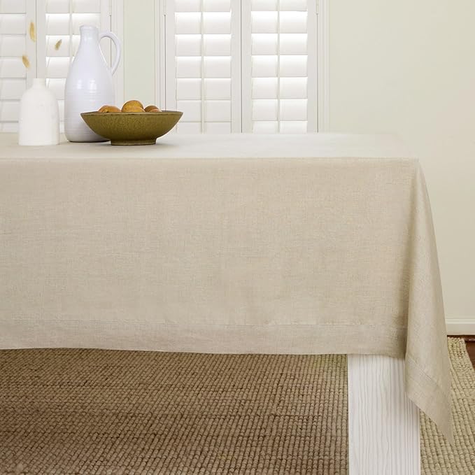 Solino Home Natural Linen Tablecloth 60 x 84 Inch - 100% Pure Linen Table Cloth for Rectangle Tables - Fete, Machine Washable Tablecloth for Fall, Autumn, Thanksgiving, Christmas, Holiday